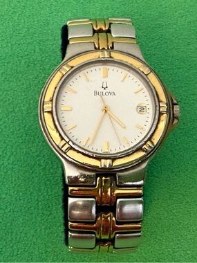 Bulova Two-Tone Gold and Silver Watch with White Dial Large Face